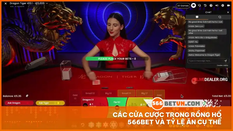 Các cửa cược trong Rồng Hổ 566bet và tỷ lệ ăn cụ thể