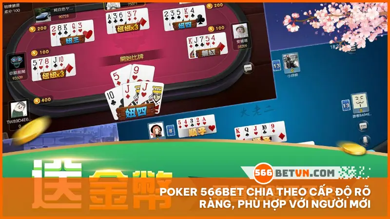 Poker 566bet chia theo cấp độ rõ ràng, phù hợp với người mới